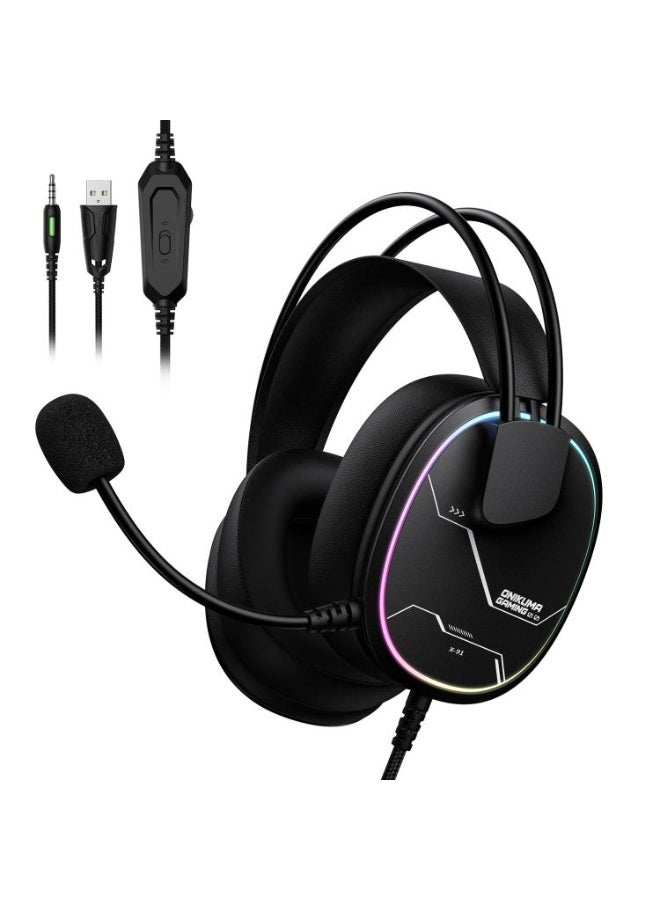 onikuma X91 RGB Wired Over-Ear Gaming Headset with Noise Cancelling Microphone, 50mm Hi-Fi Dynamic Drivers, Stereo Surround Sound, USB & 3.5mm Dual Connection for PC, Console and Mobile Gaming - Image 1